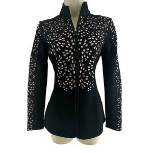 Boston Proper Black Laser Cut Long Sleeve Zip Jacket w/Pockets Sz XS Athleisure